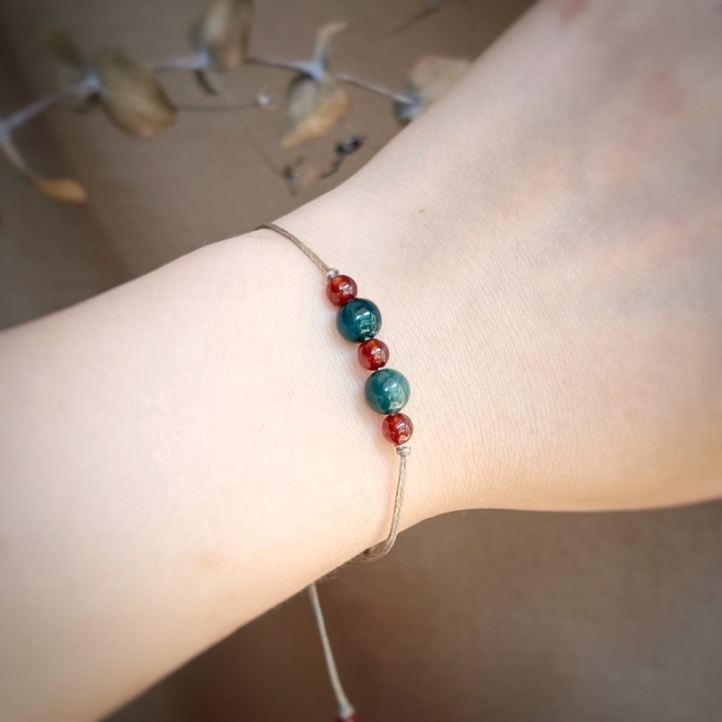 🇧🇷「自信與堅定」水草瑪瑙&橙石榴石防水蠟繩手鏈。Ocean Grass Agate & Mandarin garnet:圖片 4