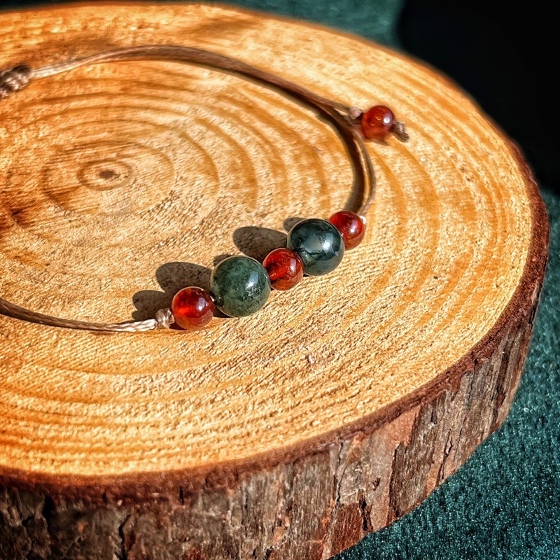 🇧🇷「自信與堅定」水草瑪瑙&橙石榴石防水蠟繩手鏈。Ocean Grass Agate & Mandarin garnet:圖片 3