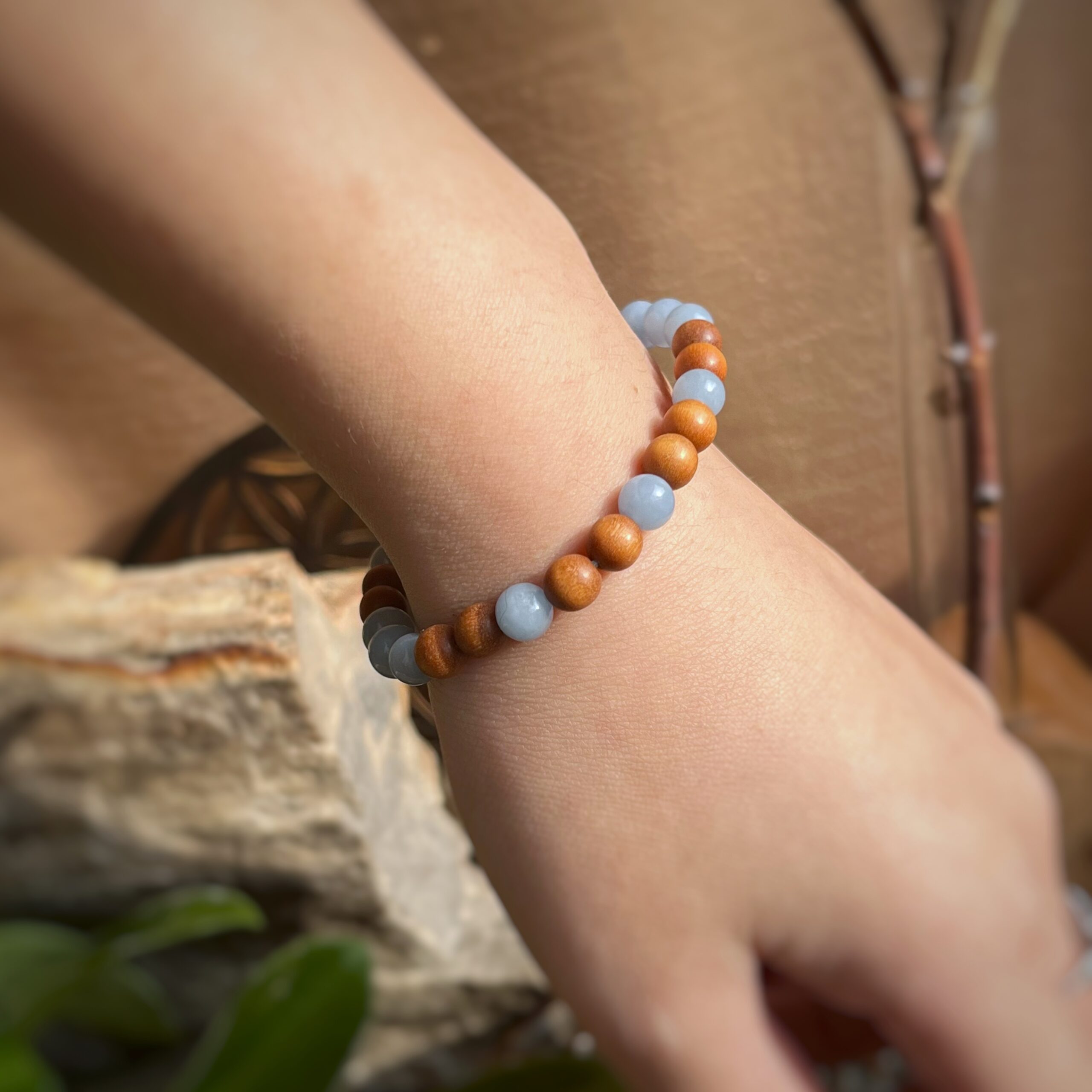 🇮🇳秘魯天使石·印度檀香木手鍊Angelite & Santalum Album Bracelet:圖片 4