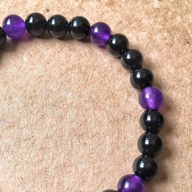 🌙黑瑪瑙&紫玉髓手鏈。Black Agate & Purple Chalcedony Bracelet:圖片 2