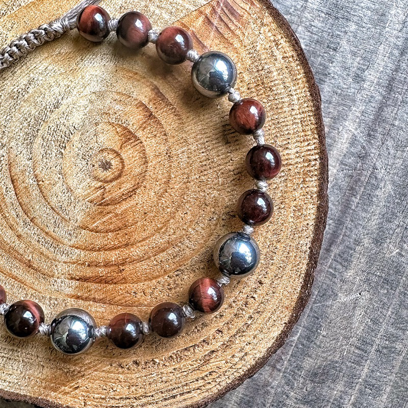 🇿🇦Red Tigerite Stone & Terahertz Bracelet紅虎眼石太樂石南美蠟繩手鍊
