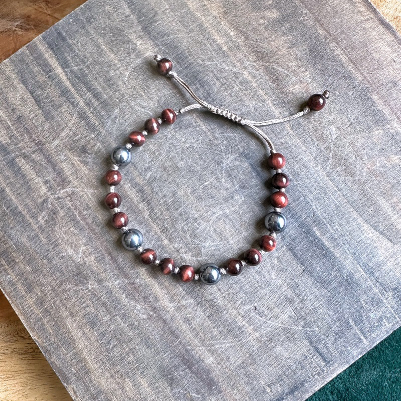 🇿🇦Red Tigerite Stone & Terahertz Bracelet紅虎眼石太樂石南美蠟繩手鍊:圖片 2