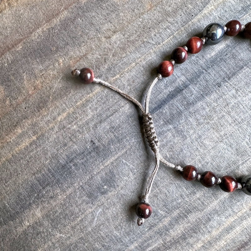 🇿🇦Red Tigerite Stone & Terahertz Bracelet紅虎眼石太樂石南美蠟繩手鍊:圖片 4