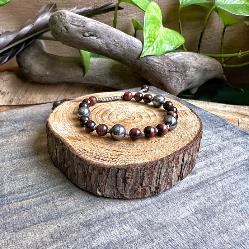 🇿🇦Red Tigerite Stone & Terahertz Bracelet紅虎眼石太樂石南美蠟繩手鍊:圖片 3