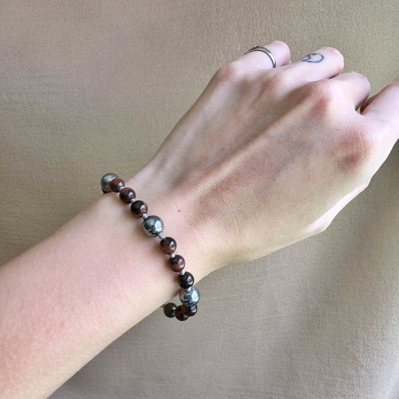 🇿🇦Red Tigerite Stone & Terahertz Bracelet紅虎眼石太樂石南美蠟繩手鍊:圖片 5