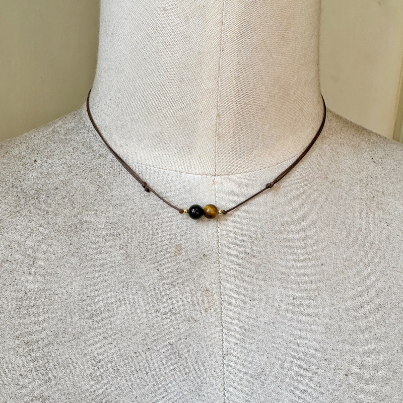 🇧🇷「落實信念」黑瑪瑙黃虎眼防水蠟繩項鍊。Black Agate & Tigerite Stone Necklace:圖片 3