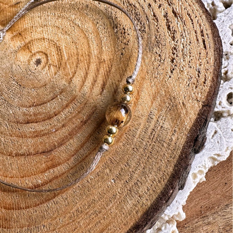 🇧🇷「啟靈燈」巴西鈦金南美蠟繩手鍊Golden Rutilated Quartz