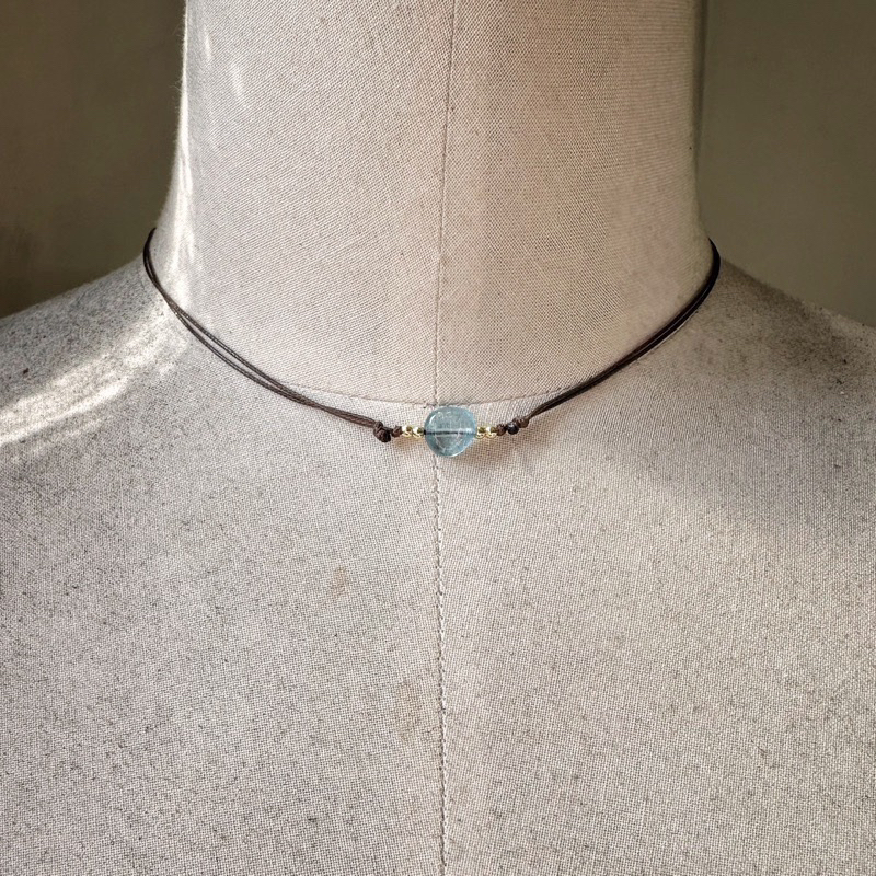 🌊 「無畏與平靜」巴西海藍寶蠟繩項鍊。Aquamarine Bracelet:圖片 3