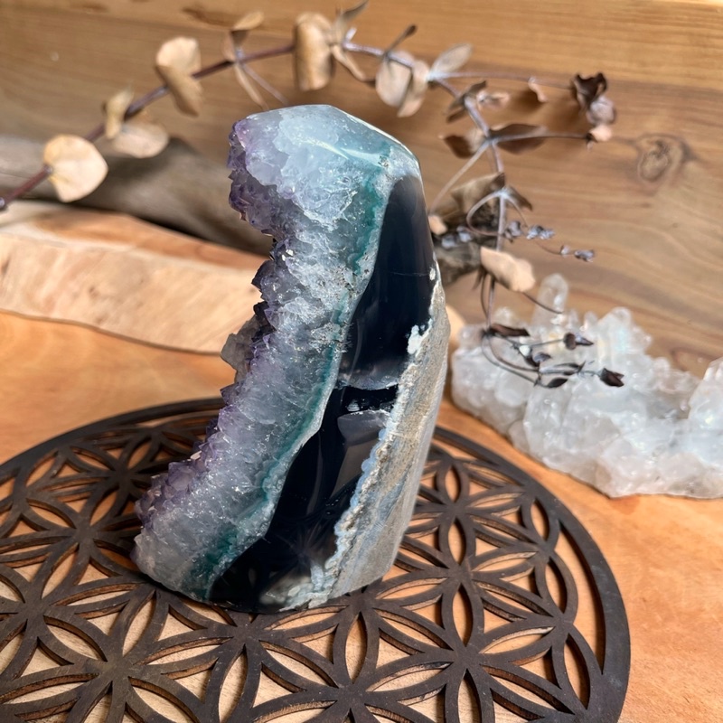 巴西·稀有精靈薰衣草粉紫異象水晶簇共生方解石水晶陣:圖片 3