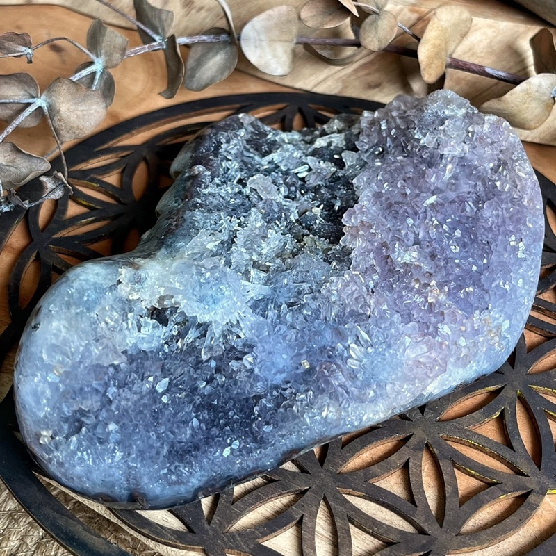 巴西稀有粉紫水晶異象水晶簇共生方解石花芽