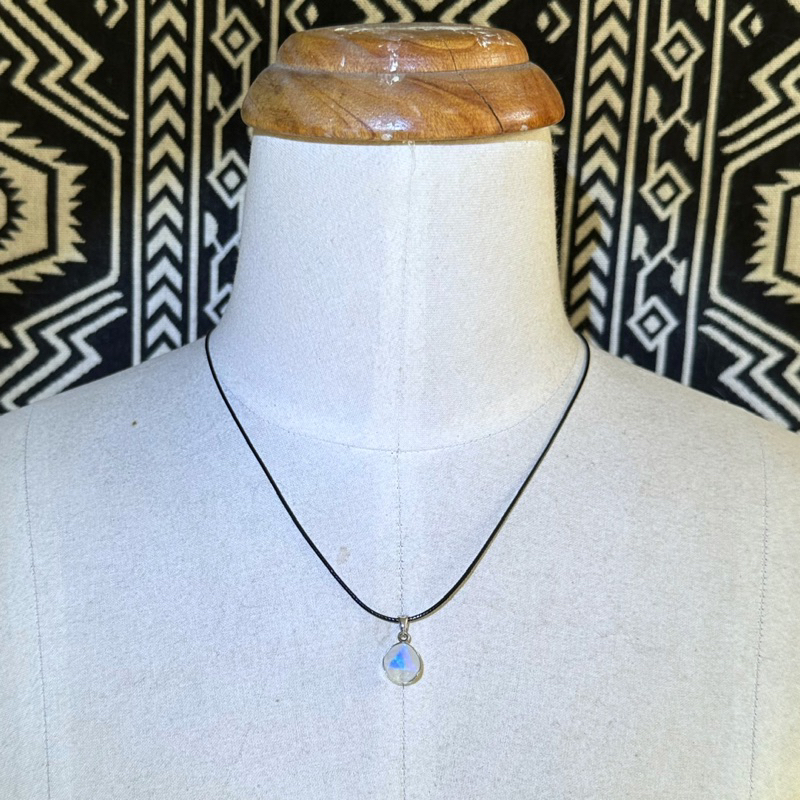 🇮🇳斯里蘭卡頂級藍光月光石大衛星925純銀蠟繩項鍊。White Moonstone Necklace:圖片 6
