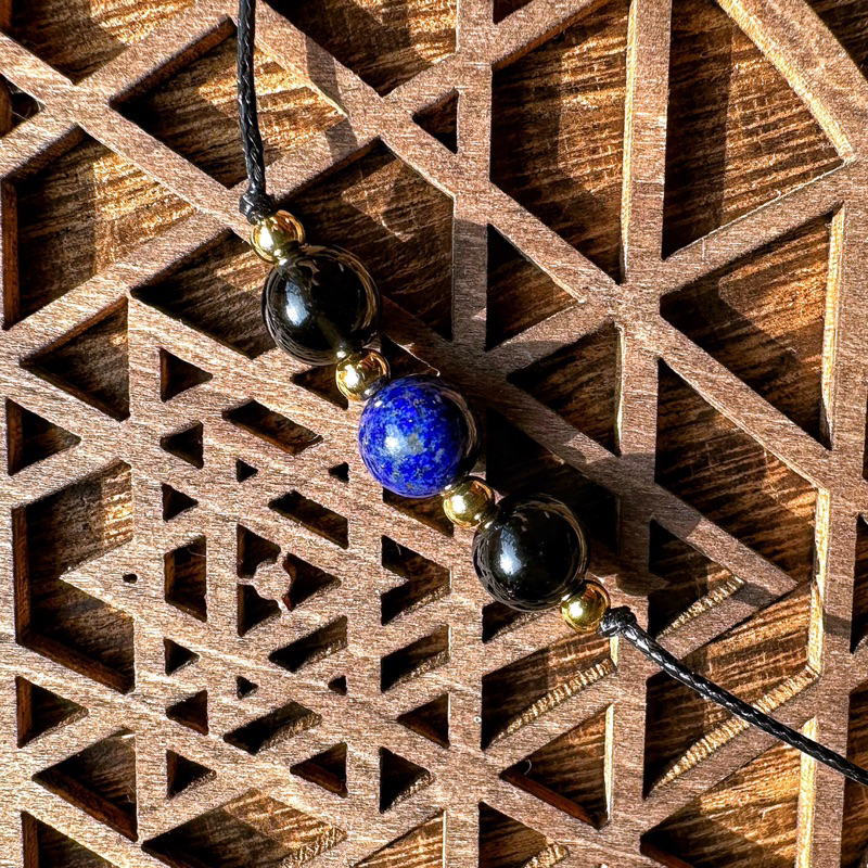 🇲🇽「開創根基」青金石·黑曜石防水蠟繩項鍊。Lazurite & Obsidian Necklace:圖片 2