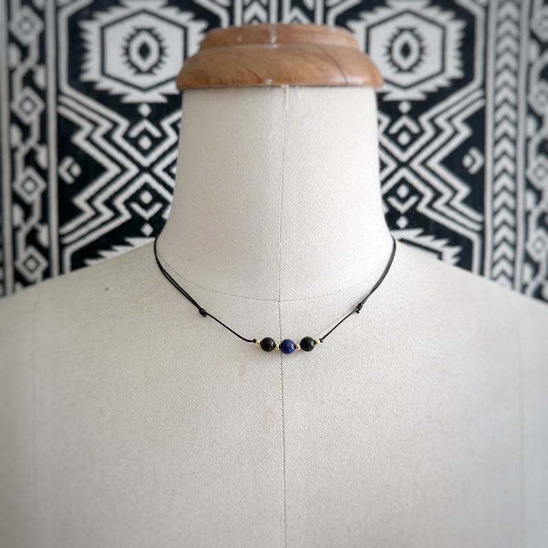 🇲🇽「開創根基」青金石·黑曜石防水蠟繩項鍊。Lazurite & Obsidian Necklace:圖片 3