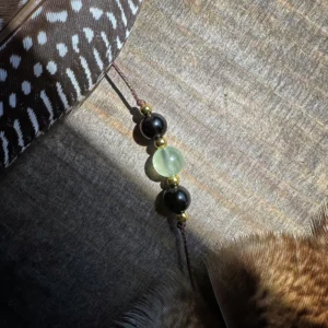 💚「心靈守護」葡萄石&黑曜石防水蠟繩項鍊。Prehnite & Obsidian Necklace