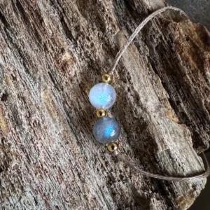 🇮🇳「靜如止水」藍光拉長石·藍光月光石南美蠟繩手鍊。Labradorite & MoonStone Bracelet