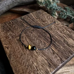 🇧🇷「落實信念」黑瑪瑙黃虎眼南美蠟繩手鍊。Black Agate & Tigerite Stone Bracelet