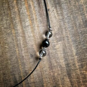 🇧🇷【清明之境】白水晶黑曜石防水蠟繩項鍊。 White Crystal & Obsidian Necklace.