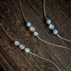 🌙【左下方客製化訂單】藍月光石・粉水晶南美蠟繩手鍊。Moonstone・Rose Quartz Bracelet.