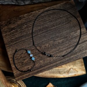 🌙【客製化訂單】黑曜石・白水晶防水蠟繩項鏈。海藍寶・藍月光南美蠟繩手鍊。Obsidian・Clear Quartz Necklace.  Aquamarine・Moonstone Bracelet.