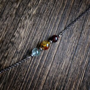 🌙 客製化訂單【豐盛好運】石榴石・花珀・綠幽靈極簡鈦鋼手鏈。 Garnet · Flower Amber · Green Phantom Quartz Bracelet.